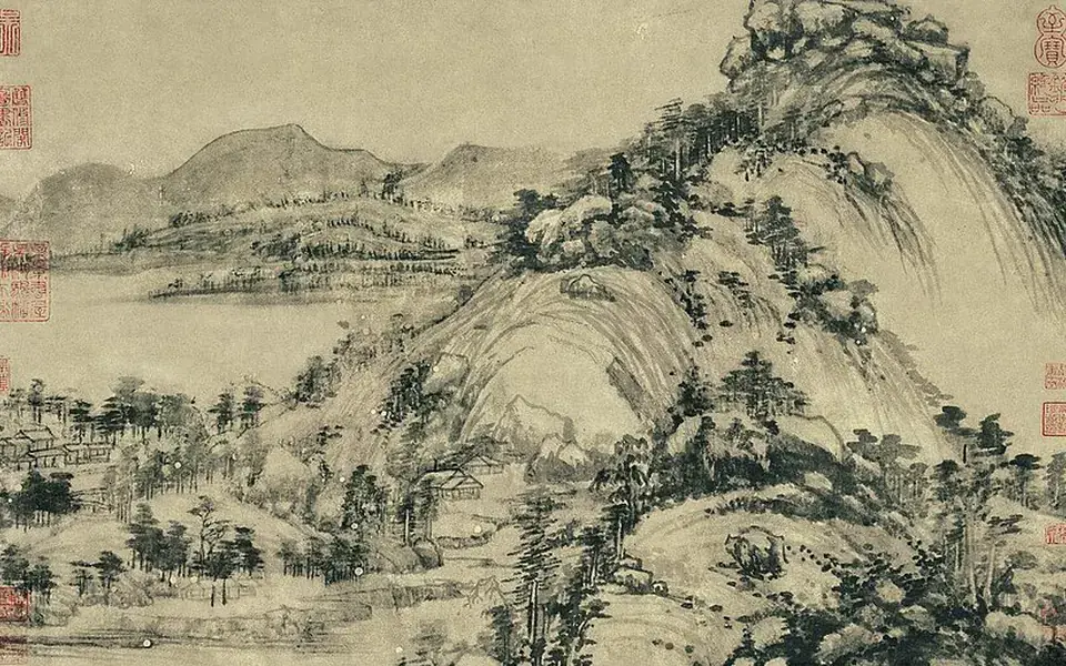 A landscape scroll was later divided into two sections