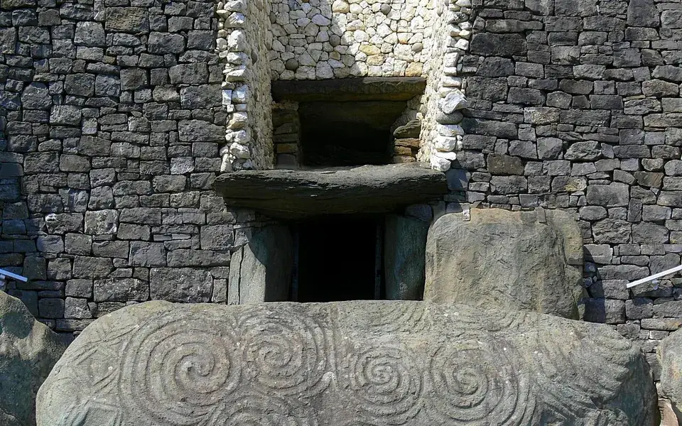 Winter sunlight reaches the chamber of an Irish passage tomb