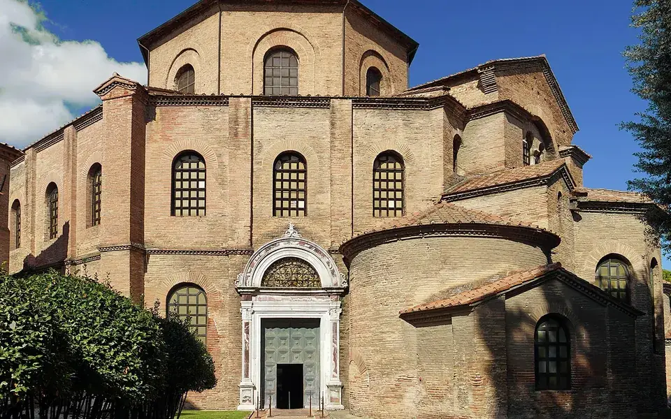 The exterior of the sixth-century Basilica of San Vitale in Ravenna.