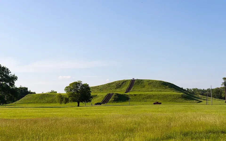 Monks Mound at Cahokia, photographed from its stairway side