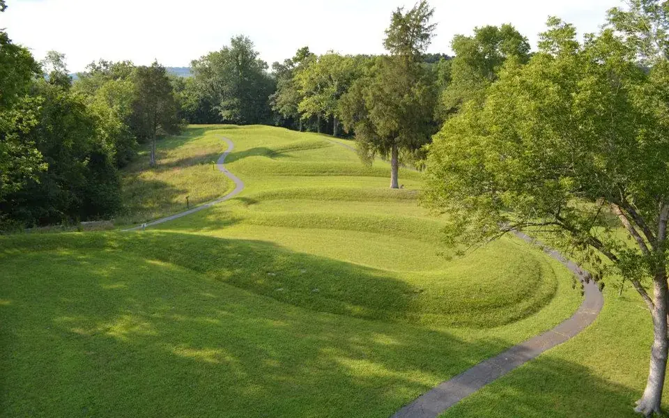 The winding earthwork of Serpent Mound in Ohio