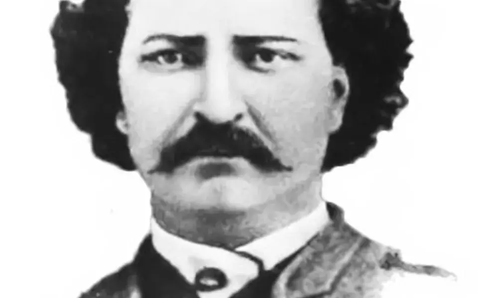 Louis Riel in a historical photographic portrait