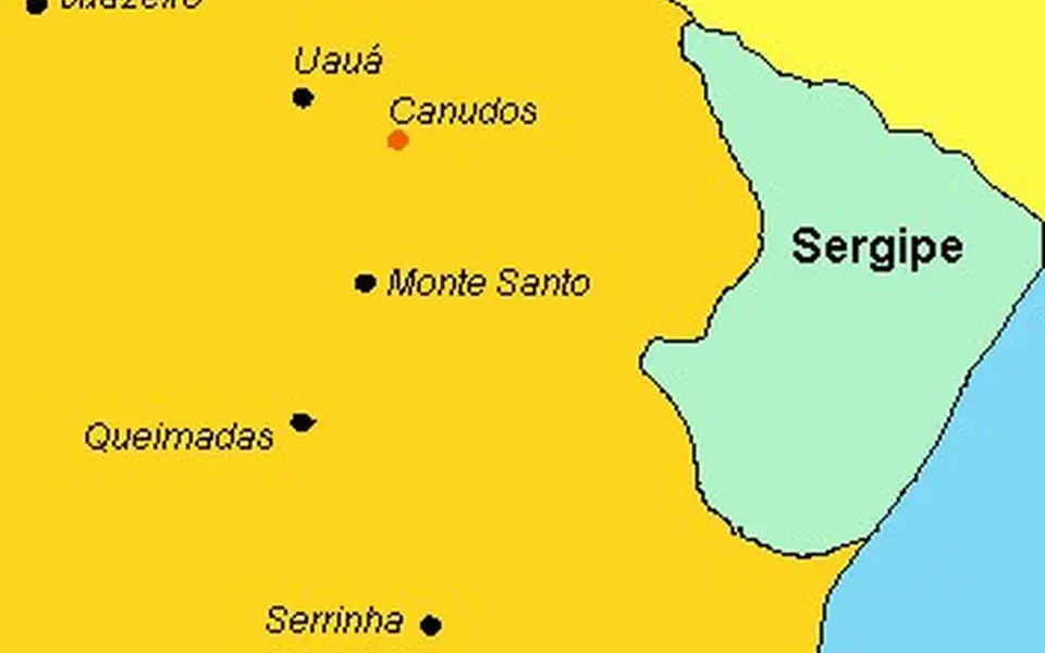 A map locating Canudos in northeastern Brazil