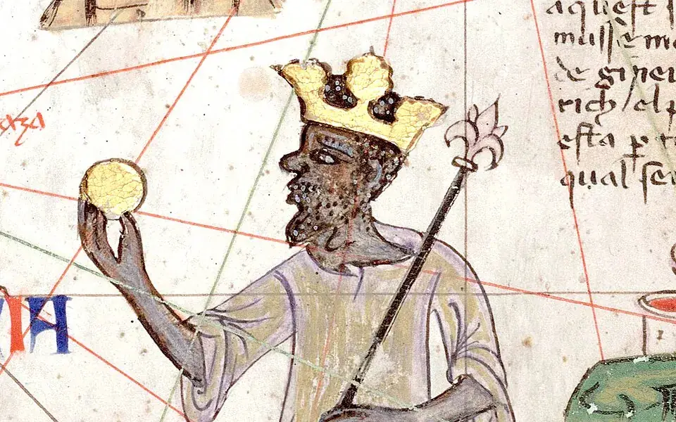 Mansa Musa depicted holding gold in the Catalan Atlas