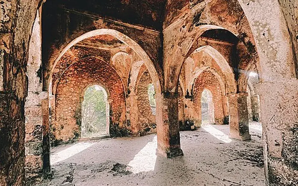 The interior ruins of the Great Mosque at Kilwa Kisiwani