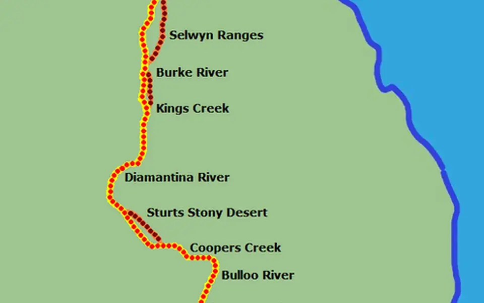 A map tracing the route of the Burke and Wills expedition