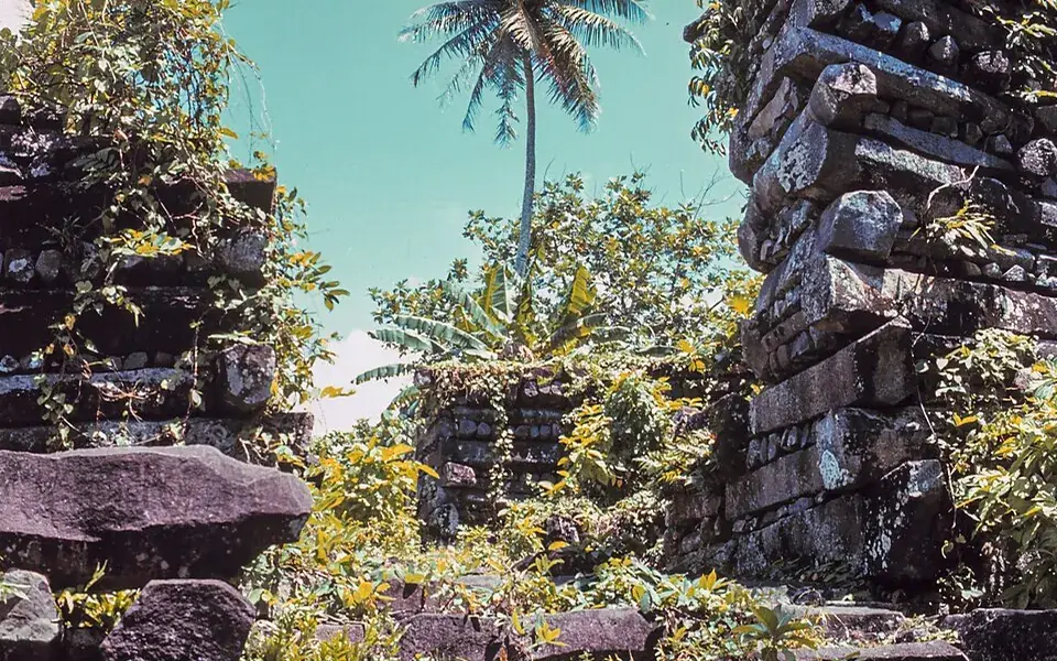 Basalt structures beside the water at Nan Madol