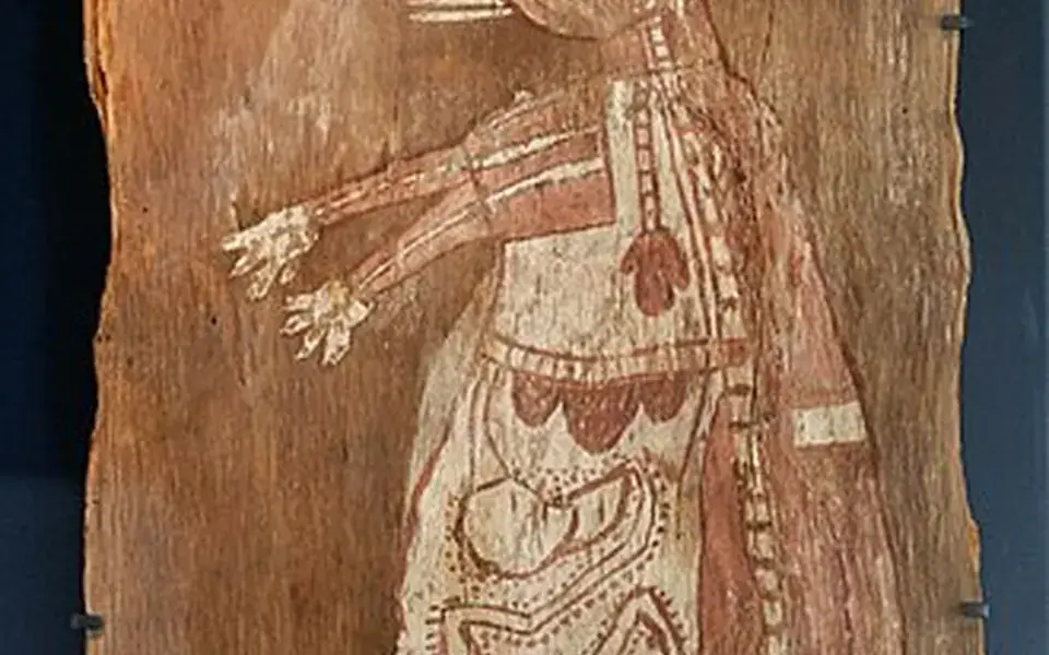 Detail of an Aboriginal bark painting depicting a kangaroo totemic ancestor