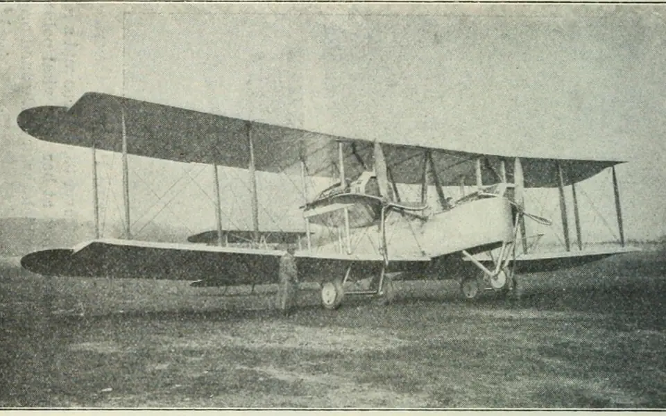 Historical photograph of a Vickers Vimy biplane, reproduced in Practical physics (1922); contextual image for the 1919 Alcock and Brown flight