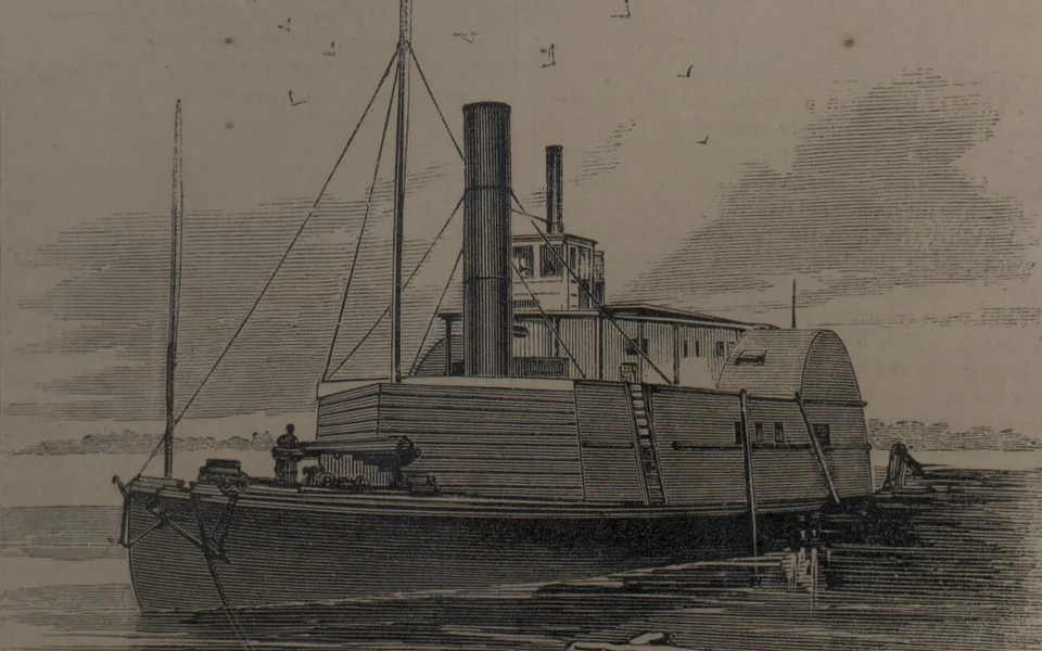 Detail of a contemporary 1862 engraving of the steamer Planter; this is an illustration of the ship, not an eyewitness picture of the escape